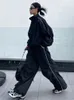 90er Jahre Vintage schwarze Hosen Sets Frauen Y2K Street Zip Up Jacke lose weite Bein Trainingshose Gorpcore 2 Stück Set Jogging Trainingsanzug Y3cl #