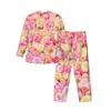 Home Clothing Pink Flower Print Pajamas Mens Rose Garden Cute Room Nightwear Autumn 2 Pieces Casual Loose Oversize Design Pajama Sets