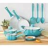 Set di pentole Mainstays Set da 12 pezzi in ceramica antiaderente Teal Ombre Lavare solo a mano