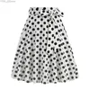 Kjolar skorts 2024 polka dot 50s vintage kvinna tunika kjol hög midja veckad midi retro kläder audrey hepburn chic swing strand skater yq240328