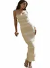 Mingmingxi Luxury samlade Maxi Formal OCN Dres Beige Spaghetti Strap Wedding Party Dres Summer Prom Dr V6EU#