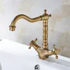 Bathroom Sink Faucets Uythner Antique Brass Faucet Dual Crossed Handles Mixer Tap