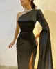 Black Saudi Arabia Evening Pagent Dress 2024 One Shoulder Side Split Floor Length Satin Prom Formal Party Gowns Robe De Soiree