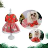 Dog Apparel Christmas Dress Elegant See-through Mesh Pet Xmas Tree Pattern Bells Print Festival Skirt For Party