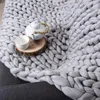 Handmade Chunky Knit Blanket Large Thick Wool Bulky Knitting Throw for Bedroom Decor Pet Bed Chair Mat Rug Grey 240307