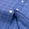 men's 100% Cott Lg Sleeve Butt Down Check Shirt Single Chest Pocket Work Casual Standard-fit Plaid Striped Oxford Shirts 16OM#