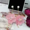 Charme Rosa Blume Ohrringe für Frauen Koreanische Temperament Lange Quasten Drop Ohrringe Einfarbig Übertrieben Schmuck Großhandel Y240328