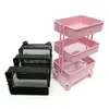 Kitchen Storage 3 Tiers Mini Trolley Rack Dollhouse Iron Rolling Bookshelf Collection Accessories Miniature Cart For Kid