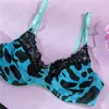 Lace Splicing Leopard Pattern Underwear Sexy Bra Briefs 3pcs Sets Womens Sexy Lingerie Breathable Bras Sets