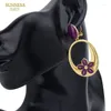 Dangle Earrings SUNNESA Elegant Purple Flower African For Women Jewelry Accessories 18k Gold Plated Hoop Dubai Jewellery