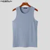 Männer Tank Tops INCERUN 2024 Koreanische Stil Herren Gestreifte Mehrfarbige Gestrickte Oansatz Ärmellose Westen Freizeit Einfache All-match S-5XL