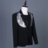 casual Men's Suit Jacket Black White Singer Stage Clothing Multi-colored Sequin Wings Dr Suit Coat Single Butt Male Blazers i65W#