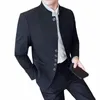 2024 Nowy Blazer+ Pants Boutique męski dżentelmen stojący kołnierz tyłek Decorati Groom Wedding Dr Busin Suit