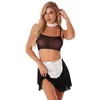 Vrouwen Sexy Meid Cosplay Kostuum Dienstmaagd Kostuum Franse Sex Dame Lingerie See-through Mesh Tops Rok Hals Ring april Sets Q8Qj #