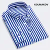 2024 Nowy przylot wiosenny pasek Stripe Casual Mężczyźni, wysokiej jakości męskie rękawy LG koszule Plus Size S-5xl X3KT#