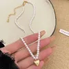 Colares de pingente elegante branco imitação pérola colar para mulheres cristal coração dourado doce festa jóias collier femme gota de otmhs