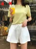 2023 NOWOŚĆ Hot Summer Casual Cott Linen Shorts Women Home High Talle Shorts Fi Short Pants Streetwear Women's Shorts Beige K0hl#