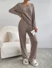 Conjunto de duas peças feminino 2024 outono novo fi casual calças retas temperamento solto com decote em v pit-stripe tricô roupas femininas l5b7 #