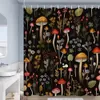 Rideaux de douche en forme de champignon Vintage, forêt naturelle, plantes papillons, fleurs, rideau de bain noir, décor de salle de bain avec crochets 240328