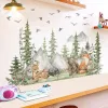 Stickers Forest Animals Mountain Green Tree Flying Bird Wall Stickers for Kids Room Nursery Kindergarten Decration Wall Decal