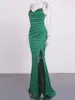 Party Dresses Romagic Sleeveless Wedding Dress Spaghetti Strap V Neck Green Slit Pleated Blackless Long Mermaid Evening Prom Gown Summer