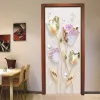 Autocollants 3D stéréoscopiques tulipes fleurs porte autocollant stickers muraux bricolage auto-adhésif imperméable vinyle papier peint affiche porte murale décor à la maison