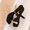 Zapatos casuales Estilo de verano Sandalias de tacón alto negras Punta cuadrada para mujer Moda Todo fósforo Sexy Rhinestone