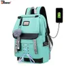 Large Green Backpacks Women School Backpack for Teenage Girls USB School Bag Canvas Middle Junior High College Student Bagpack286B