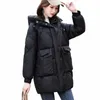 new Women Medium-length Quilted Cott Padded Coat Winter Parka Glossy Down Hooded Wadded Jacket Loose Thick Warm Lady Outerwear c17w#