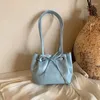 Shoulder Bags Fashion Cute Bow Knot Bucket Bag Sweet Mini Women's Leather Pink Female Underarm Handbag Korean Trend Casual Purse