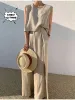 2024 Spring and Summer New Cott and Linen Fi Casual Loose Two-piece Sleevel Top Loose Wide-leg Pants Ladies Pants Sets s2ms#