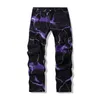 2023 Nya Fi Mens Jeans Lightning Printed Tie Dye Black Jean Trousers Men Streetwear Y2K Denim Punk Pants Pantales Hombre H0ZS#