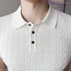 Männer Polos 2024 Stretch Slim Polo Shirts Sommer Einfarbig Casual Revers Kurzarm Plaid T-Shirt Marke Kleidung Stricken