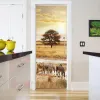 Stickers Dusk Flowing Water Door Sticker 3D Sunflower Beach Natural Scenery Wallpaper Vinyl Waterproof Selfadhesive Decorative Poster