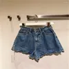 Jeans pour femmes 2024 printemps/été mince tube droit a-ligne pantalons décontractés bord ondulé taille haute vieux short en denim pour les femmes