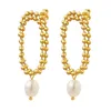 Hoepel Oorbellen Anenjery 316L Rvs Imitatie Kralen Chain Stud Voor Vrouwen Vintage Temperament Sieraden Festival Gift