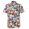 Summer Hawaii Mens Shirts Fr Leaf Printed Short Sleeve Top Lapel Single Breasted Summer Digital Loose Blouse Street Male Tee 16C5#