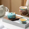 TeAware Setleri Set Bir Pot İki Bardak El Boyan Seramik Açık Seramik Çay Kupası Taşınabilir