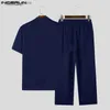 Men's T-Shirts 2023 Men Sets Solid Vintage Stand Collar Short Sleeve Shirt Pants 2PCS Retro Chinese Style Mens Casual Suits S-5XL24328