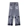 Men's Jeans 2024 Streetwear Blue Letter Printing Vintage Retro Denim Trousers Harajuku Jogger Hipster