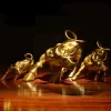 Sculptures Golden Brass Bull Wall Street Bull OX Figurine Sculpture Decoration Statue Office Stock Home Market Charging Gift Cattle K2E0