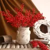 Fleurs décoratives baies rouges artificielles avec tige 6 Branches baies de houx Simulation fausse fleur