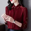 Damesblouses Kleding Woon-werkverkeer Single-breasted blouse Mode Cartoon Borduren Lente Herfst Turn-down kraag Koreaans recht overhemd