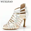 Dance Shoes WUXIJIAO Promotional Latin Ladies High Heels Comfortable Salsa Party Sandals