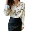 Женские блузки, офисная осенняя блузка, стильная корейская женская рубашка на пуговицах с животным узором, женская рубашка, одежда