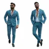 Plaid Männer Anzug Maßgeschneiderte 2 Stücke Blau Blazer Hosen Zweireiher Slim Fit Formale Busin Kausal Party Host Maßgeschneiderte u8hq #