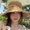 Wide Brim Hats Korean Version Of Large Summer Woven Straw Hat Women's Seaside Vacation Sunshade Small Flower Sweet Foldable Sun Cap