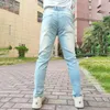 All-Match ljusblå jeans Slim Pants for Men Four Seas Street Wear Elasticity Body Man Old Denim Trousers Plus Size T4i8#