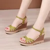 Sandalen Hot selling dikke zolen lederen vrijetijdsplatform sandalen voor dames zomer 2024 hoge hakken wedge schoenen kantoor strand moeder H2403283JIJ