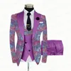 2021 Fi Rose Floral Imprimé Hommes Costume 3Pcs Sur Mesure Marié De Mariage Tuxedo Slim Fit Prom Blazer Costume Veste Blanc Gilet Pantalon V06g #